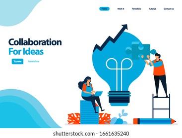 landing page template of improve the problem solving process with collaboration and ideas. light bulb for ideas. illustration for ui ux, website, web, mobile apps, flyer, brochure, advertisement