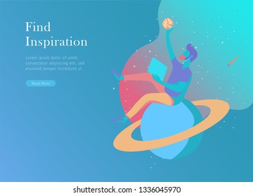 landing page template. Inspired People flying. Create your own spase. Character moving and floating in dreams, imagination and freedom inspiration design work. Flat design style