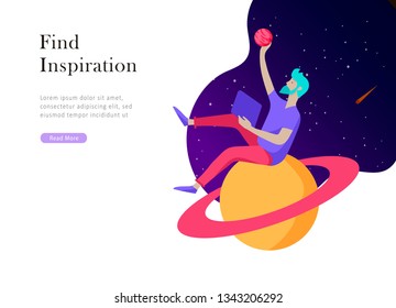 landing page template. Inspired People flying. Create your own spase. Character moving and floating in dreams, imagination and freedom inspiration design work. Flat design style