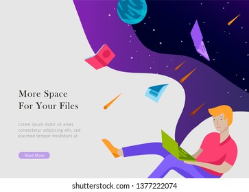 landing page template. Inspired People flying. Create your own spase. Character moving and floating in dreams, imagination and freedom inspiration design work. Flat design style