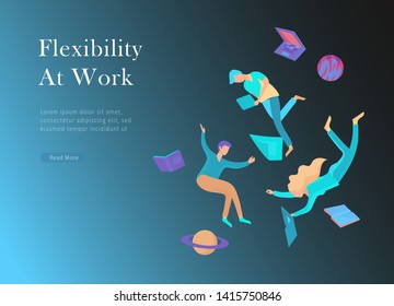 landing page template. Inspired People flying. Create your own spase. Character moving and floating in dreams, imagination and freedom inspiration design work. Flat design style