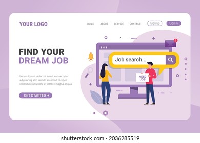 Landing page template job search from internet for unemployed design concept