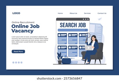 Landing page template job seeker to explore online vacancy, submit CV resume recruitment concept