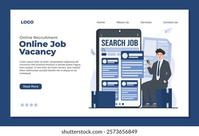 Landing page template job seeker to explore online vacancy, submit CV resume recruitment concept