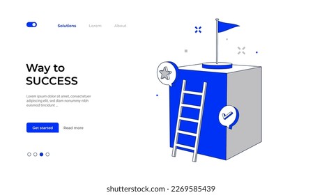 Landing page template with a ladder to success. Motivation step by step to a successful business concept.