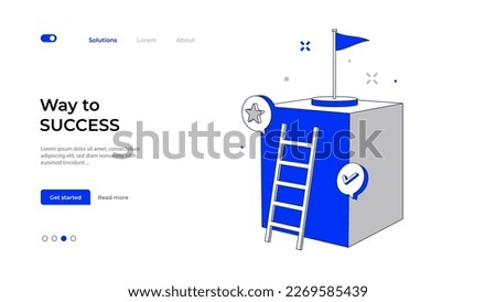 Landing page template with a ladder to success. Motivation step by step to a successful business concept.