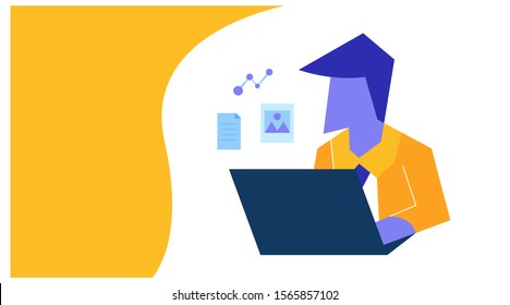 landing page template learn characters using a laptop. entrepreneurs use laptops.