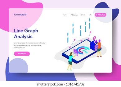 Landing page template of Line Graph Analysis Concept. Modern illustration flat design concept of web page design for website and mobile website.Vector illustration - Vector