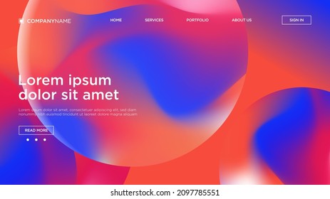 Landing page template with Liquid colorful background. Futuristic Gradient. Fluid gradient shapes composition. Eps10 vector.
