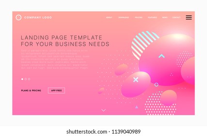 Landing page template with liquid fluid shapes and geometric patterns for business website design. Eps10 vector illustration