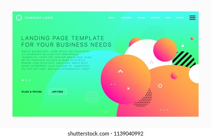 Landing page template with liquid fluid shapes and geometric patterns for business website design. Eps10 vector illustration