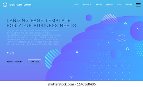Landing page template with liquid fluid shapes and geometric patterns for business website design. Eps10 vector illustration