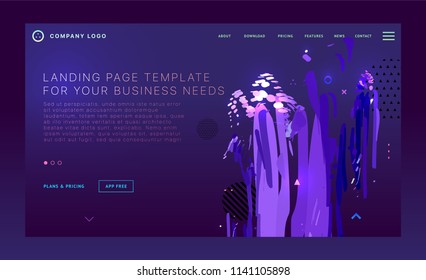 Landing page template with liquid fluid shapes and geometric patterns for business website design. Eps10 vector illustration