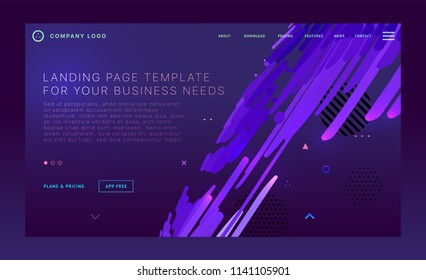 Landing page template with liquid fluid shapes and geometric patterns for business website design. Eps10 vector illustration
