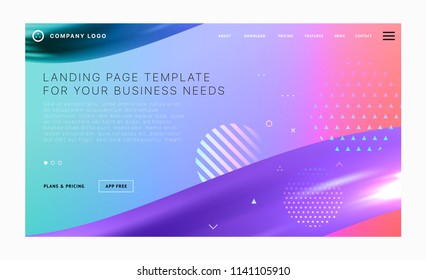 Landing page template with liquid fluid shapes and geometric patterns for business website design. Eps10 vector illustration