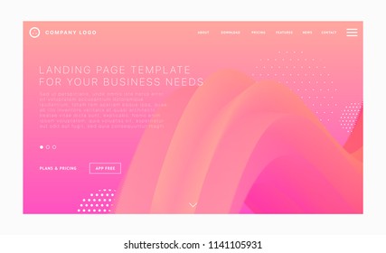 Landing page template with liquid fluid shapes and geometric patterns for business website design. Eps10 vector illustration