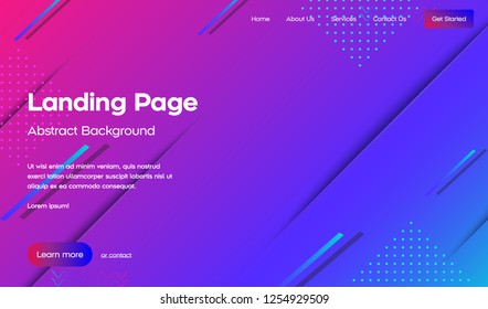 Landing page template with liquid fluid shapes and geometric patterns for business website design and mobile website development. Easy to edit and customize.Eps10 vector.Modern Abstract Style