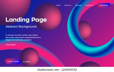 Landing page template with liquid fluid shapes and geometric patterns for business website design and mobile website development. Easy to edit and customize.Eps10 vector.