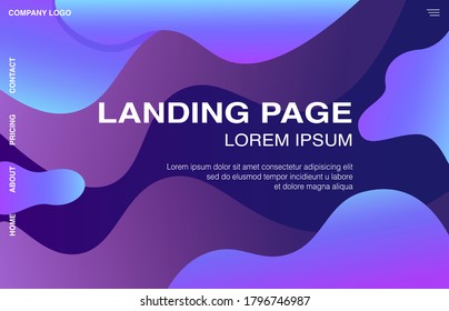 Plantilla de página de aterrizaje con formas de fluido líquido y textura para el diseño de sitios web de negocios. Ilustración vectorial Eps10 en estilo plano