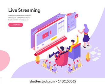 Landing page template of Live Streaming Isometric Illustration Concept. Isometric flat design concept of web page design for website and mobile website.Vector illustration