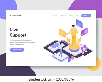 Landing page template of Live Support Illustration Concept. Isometric flat design concept of web page design for website and mobile website.Vector illustration