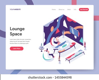 Landing page template of Lounge Space Illustration Concept. Isometric design concept of web page design for website and mobile website.Vector illustration
