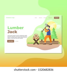 Landing page template of Lumber Jack Occupation. Modern flat design concept of web page design for website and mobile website. Easy to edit and customize. Vector illustration