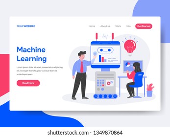 Landing page template of Machine Learning Illustration Concept. Isometric flat design concept of web page design for website and mobile website.Vector illustration
