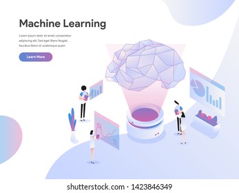 Landing page template of Machine Learning Illustration Concept. Flat design concept of web page design for website and mobile website.Vector illustration