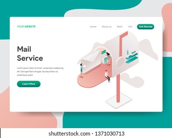 Landing page template of Mail Service Illustration Concept. Isometric design concept of web page design for website and mobile website.Vector illustration