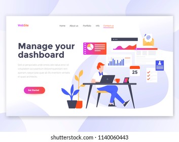 Landing page template of Manage your dashboard. Modern flat design concept of web page design for website and mobile website. Easy to edit and customize. Vector illustration