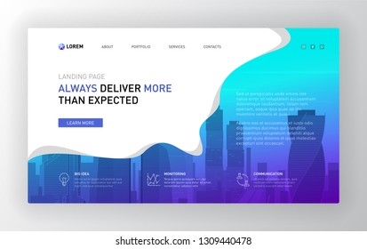 Landing page template for marketing. Modern web page design concept layout for website. Vector illustration. Brochure cover, banner, slide.