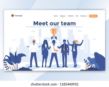 Landing page template of Meet our team. Modern flat design concept of web page design for website and mobile website. Easy to edit and customize. Vector illustration