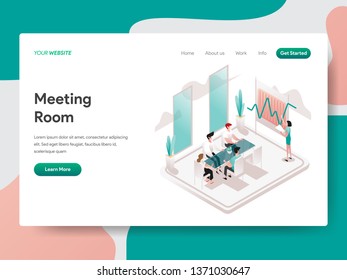 Landing page template of Meeting Room Illustration Concept. Isometric design concept of web page design for website and mobile website.Vector illustration