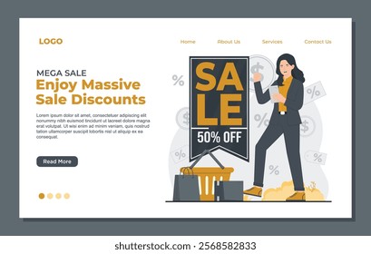 Landing page template for mega big sale promotions, showcasing exclusive deals and maximizing customer engagement