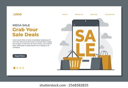 Landing page template for mega big sale promotions, showcasing exclusive deals and maximizing customer engagement