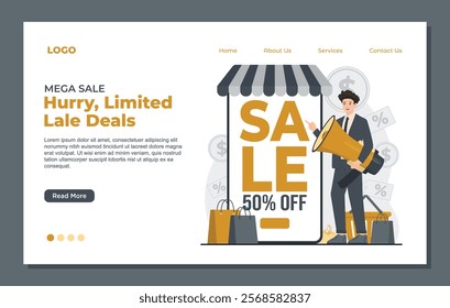 Landing page template for mega big sale promotions, showcasing exclusive deals and maximizing customer engagement