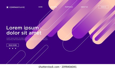 Landing page template with Minimal geometric background for business website design. Dynamic shapes composition. Eps10 vector.