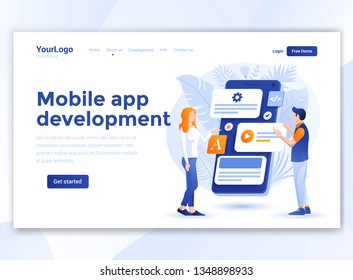 Landing Page Template Mobile App Development Stock Vector (Royalty Free ...