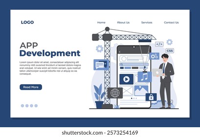 Landing page template for mobile app development concept services, offering innovative