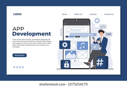 Landing page template for mobile app development concept services, offering innovative