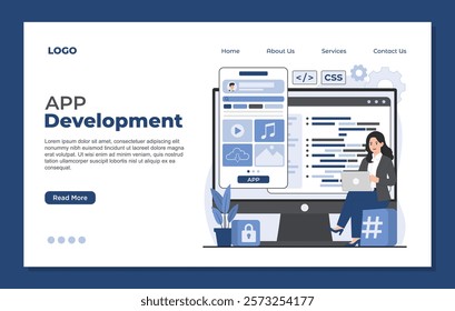 Landing page template for mobile app development concept services, offering innovative