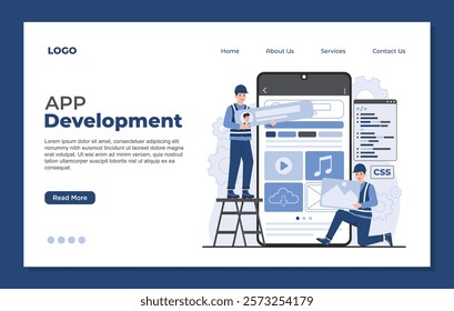 Landing page template for mobile app development concept services, offering innovative