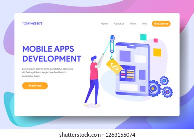 Landing page template of MOBILE APPS DEVELOPMENT Concept. Modern illustration flat design concept of web page design for website and mobile website.Vector illustration - Vector