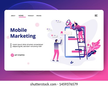 Landing page template of Mobile Marketing. Modern flat design concept of Business Marketing . can be used for web, ui, banners, templates, backgrounds, flayer, posters. Vector illustration