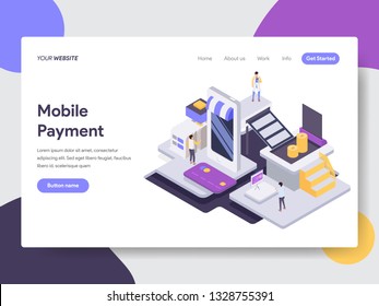 Landing page template of Mobile Payment Illustration Concept. Isometric flat design concept of web page design for website and mobile website.Vector illustration