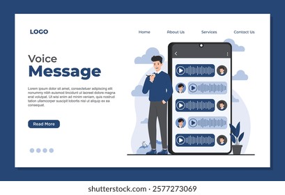 Landing page template for modern communication concepts featuring voice mail and efficient messaging solutions