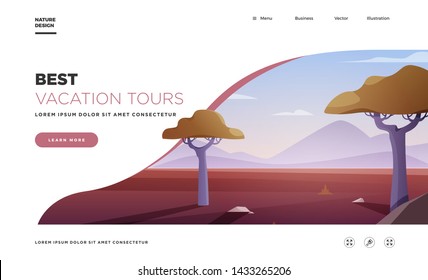 Landing page template. Modern landscape background with desert mountains. Vector illustration