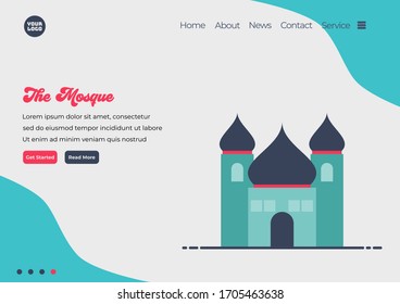 Landing page template of Mosque illustration. Modern flat design concept of web page design for website and mobile website. Easy to edit and customize. Vector illustration. Flat design style