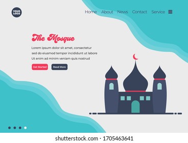 Landing page template of Mosque illustration. Modern flat design concept of web page design for website and mobile website. Easy to edit and customize. Vector illustration. Flat design style